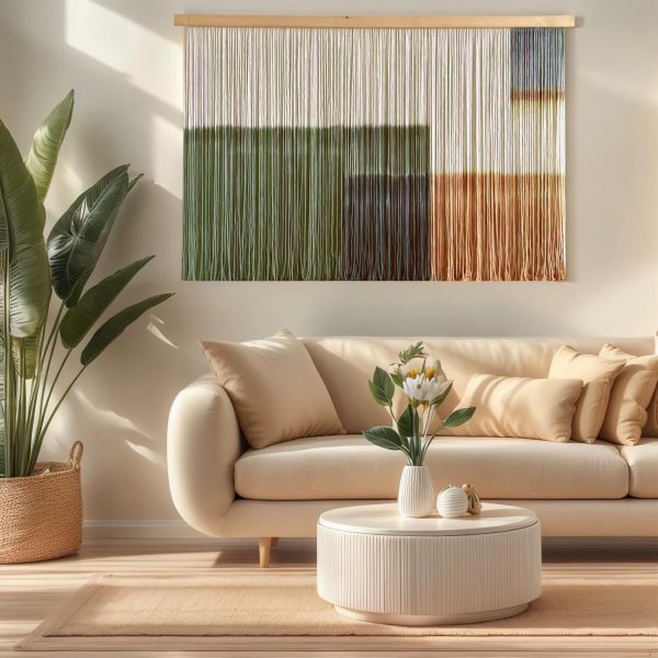 Colorful Mountain Woven Wall Hanging Green